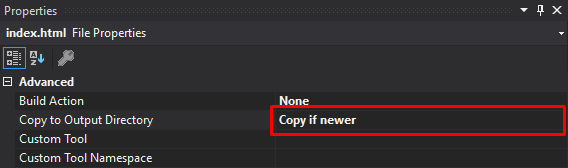 Edit Copy to Output directiory properties to Copy if newer